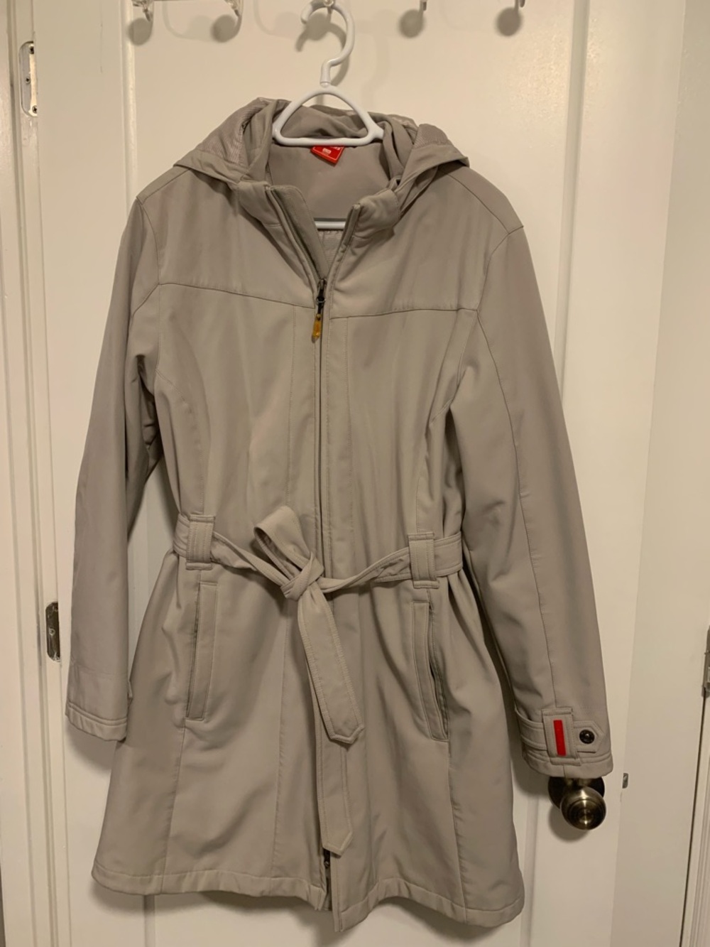 Marika Light Gray Hooded Trench with Belt